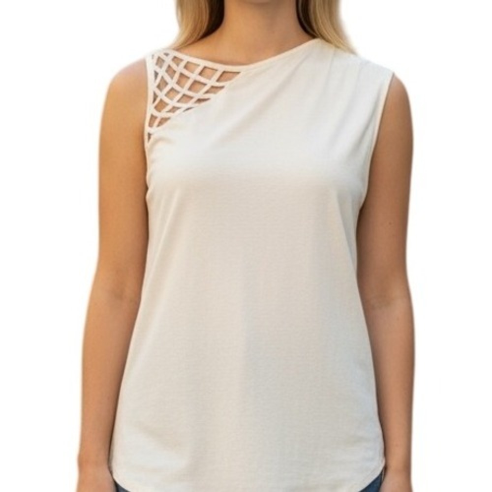 ANTHROPOLOGIE VANESSA VIRGINIA Cream Ruched Open Shoulder‎ Top  EUC Size  Small